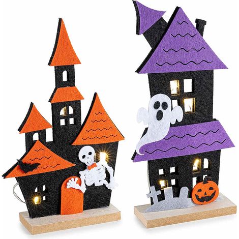 Set di 4 case stregate in panno con luci LED, 11x4x23 cm – Halloween