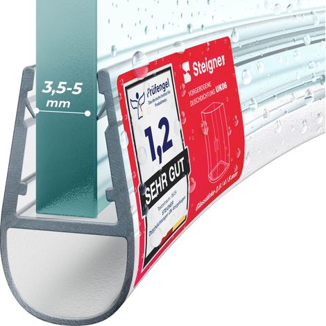 STEIGNER Joint de douche pour paroi en verre, 200cm, vitre 3,5/4/5mm, joint d'étanchéité PVC courbé pour les cabines de douche arrondies, UK06