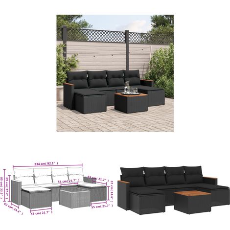 7-tlg. Garten-Sofagarnitur mit Kissen Schwarz Poly Rattan - Gartenmöbel Set - Gartensorte - Outdoor Möbel - Lounge Sofa - Esstisch - Home & Living (1/3)