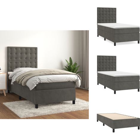 Boxspringbett mit Matratze Dunkelgrau 90x200 cm Samt - Boxspringbett - Samtbett - Doppelbett - Bett Mit Kopfteil - Dunkles Bett (1/5)