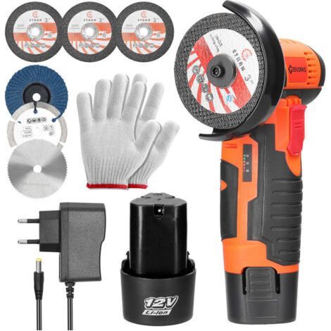 76MM Cordless Grinder, 19500 RPM Cordless Grinder, Cordless Angle Grinder with 2 Batteries and 6 Cutting Discs, Portable Grinder for Metal and Wood (1/4)