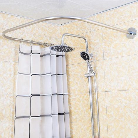 Edelstahl U-Form Duschvorhangstange Bad-Vorhangstange Duschstange Ecke Halterung BadezimmerUmkleidekabine. (1/5)