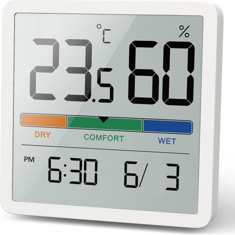 Indoor Hygrometer Thermometer, Digital Desktop Thermometer with Temperature and Humidity Monitor, Precise Humidity Gauge Room Thermometer with Clock (White) (1/5)
