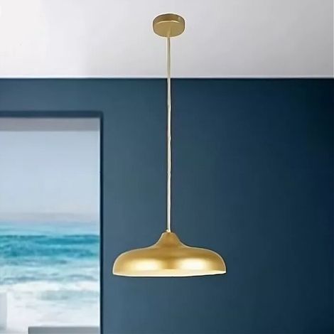 TRADE SHOP - Lampadario A Sospensione Design Moderno E27 Paralume Ferro Cupola Oro Bianco 33337 -