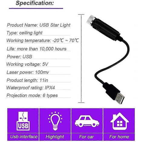 Veilleuse USB, projecteur d'étoiles Bailongju, éclairage intérieur rouge romantique réglable pour voiture, éclairage de toit portable et flexible pour voiture (1/5)
