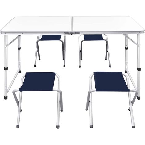 Ensemble de table pliable de camping et 4 tabourets 120x60 cm