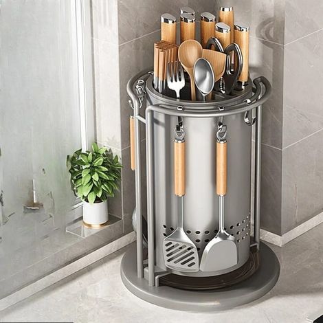 Porte-couteaux Rotatif Pour La Cuisine, Étagère En Acier Au Carbone, Organisateur En Une Seule Pièce, Multifonctionnel, 3919CM, GRIS