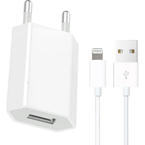 1 Chargeur mural et câble Lightning, sortie 5V/1A, compatible iPhone 5 à 12, longueur 1m, usage domicile et voiture (1/5)