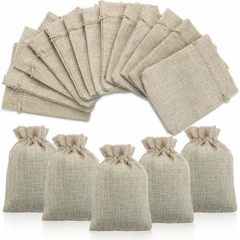 50PCS Jute Sac à Cordon Sachets en Jute Sacs Cadeau avec Cordon, Pochettes Sachets en Lin Chanvre Pochon Tissu pour Dragees Lavande Calendrier de l'avent Cadeau, 9x12cm (1/4)