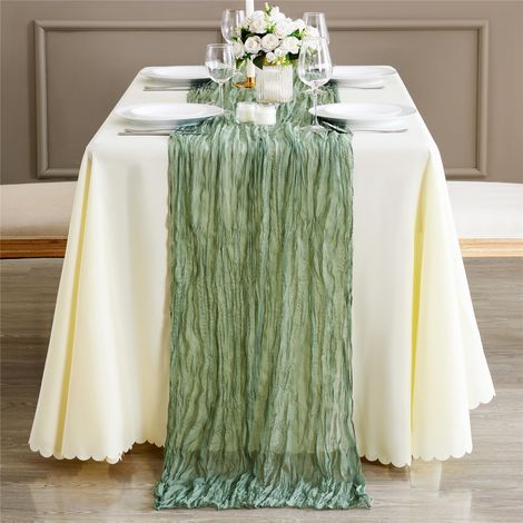 [NIEMALS VERWENDET] Chemin de Table en Gaze , 90 x 400cm Gaze Translucide Rustique, Chemin de Table Boho, Nappe en Mousseline de Soie Bleu pour Mariage Douche, Vert