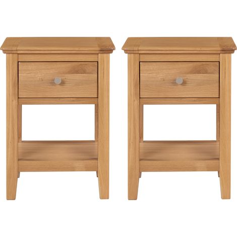 Hallowood Furniture Hereford Set of 2 Oak Lamp Table with Drawer and Lower Shelf, Wooden Side Table, Nightstand, Light Oak Plant Stand, Fully Assembled Bedside, Hallway and Living Room Furniture (1/5)