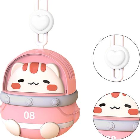 Ventilateur de cou portable rechargeable USB, motif animal mignon, 3 vitesses, petit ventilateur électrique rose
