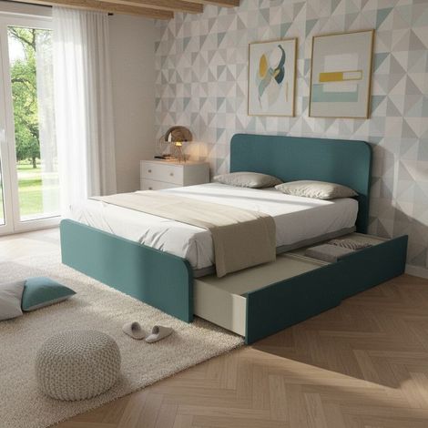 Letto matrimoniale 160x200 con cassettoni - Design italiano e montaggio facile - Verde Petrolio