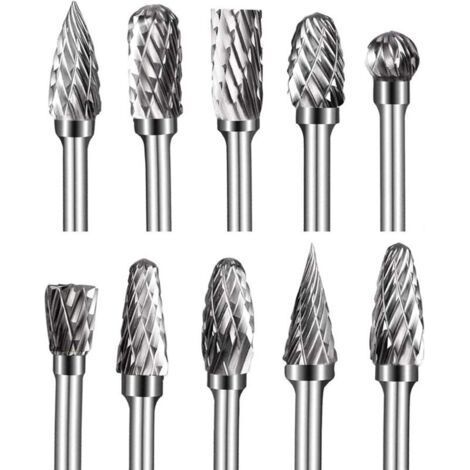 Double Cut Tungsten Carbide Shank Burrs, 10pcs 1/8” Rotary Burr Kit 6mm Sharpening Head for Wood Carving, Metal Polishing, Engraving, Drilling (1/5)
