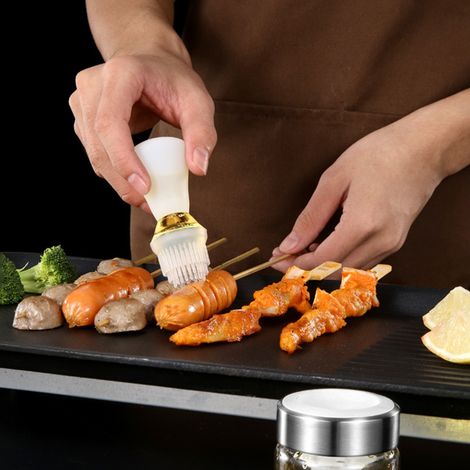 Bouteille en verre avec huile d'olive et pinceau en silicone, compte-gouttes, bouteille doseuse pour griller, frire, cuire au four, camping en plein air (1/5)