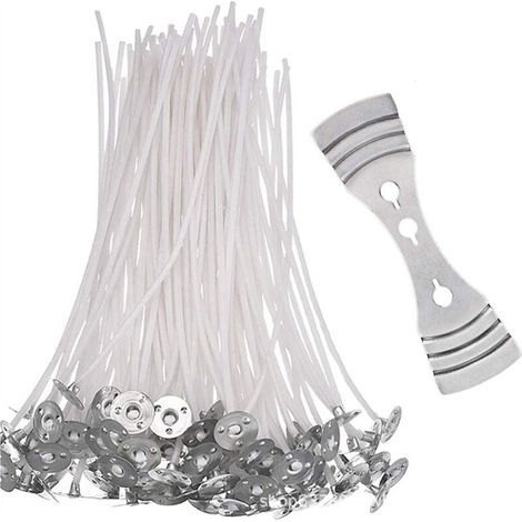 Kit de Fabrication de Bougies, 100 Pièces (12 cm )Mèches de Bougies Pré-Cirées avec 1 Pièce Support de Mèche pour Bougies DIY (1/4)