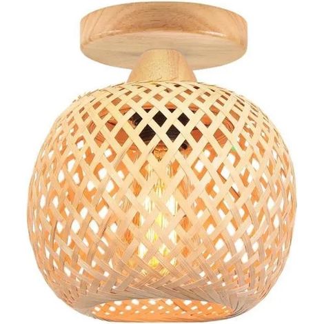 Plafonnier en Bambou Tissage,Lustre Style Bohème Abat-Jour Design Cage Éclairage de Plafond Vintage pour Salon Chambre (1/5)