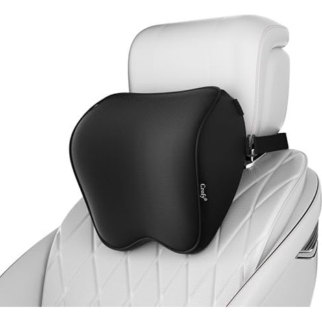 Set di 2 cuscini poggiatesta per auto, morbidi con cinturino regolabile, 100% memory foam e rivestimento sfoderabile e traspirante, comodi, design ergonomico, neri. (1/5)