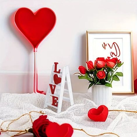 Echelle Amour - Décoration En Bois Pour Bureau Étagère Cheminée - Idéal Pour Saint-Valentin Mariage Fête - 15 x 10 x 7 cm (1/5)