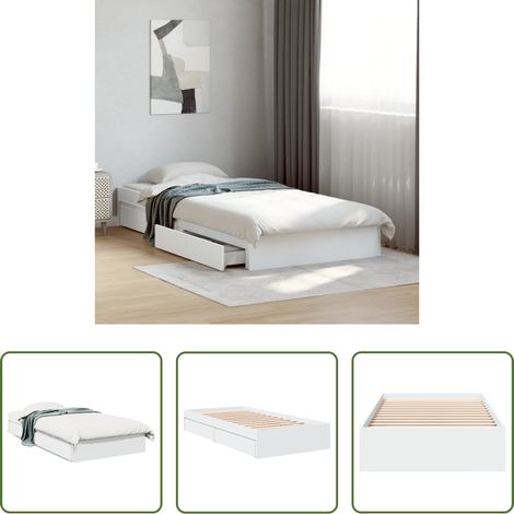 Schubladenbett - Bettgestell mit Schubladen Weiß 90x200 cm Holzwerkstoff (1/5)