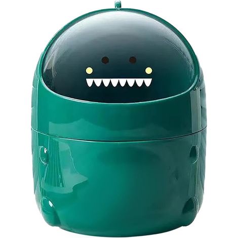 Mini poubelle de table en plastique avec couvercle, petite poubelle de soutien de forme mignonne, petite pour table à manger, bureau, maison, bureau, facile à ranger (vert de (1/4)