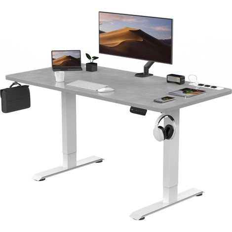Bureau réglable en hauteur avec prise USB et chargeur sans fil Gris 160 cm x 80 cm (1/5)