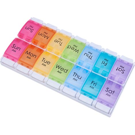 Tablettenbox zum Aufstecken, Medikamententagebuch, Reise-Vitaminbox, Tablettenbox mit 14 Fächern für zwei Dosen pro Tag (1/5)