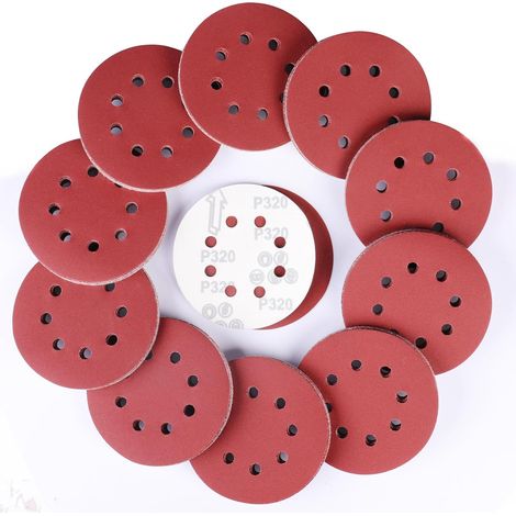 100 Pièces Rond Disques Abrasifs à Grain 320, 125 mm Disque de Ponçage à 8 Trous de Différentes Tailles Papier Poncer pour Ponceuse Excentrique (1/5)