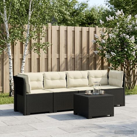 Canapé de Jardin Modulable 4 Places avec Table Aspect Rotin PP Anthracite et Crème - PANGIVO (1/5)