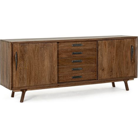 Credenza "Sherman" con struttura e gambe in legno mango, mobile in stile vintage -2 Ante - 5 cassetti (1/5)