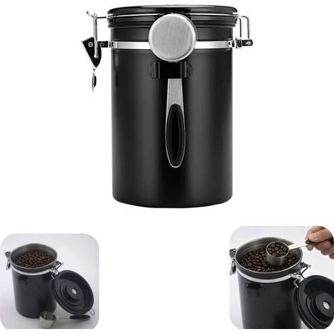 Juego de tarros herméticos - con cuchara - bote para café - bote para té - tarro hermético para granos - tarro hermético de metal - a prueba de polvo - impermeable - lavable - s (1/5)
