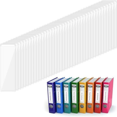 Lot de 120 porte-étiquettes transparents, étiquettes de classeur de 2,5 x 7,6 cm, pochettes adhésives transparentes avec ouverture sur le dessus pour bacs de rangement, carnets, boîtes, inserts (1/4)