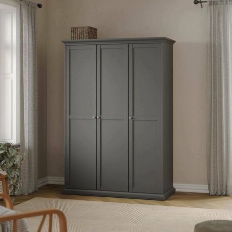 Dmora - Armario 3 puertas Justine, Muebles de dormitorio, Vestidor, Armario de ropa, 139x61 h201 cm, Gris (1/5)