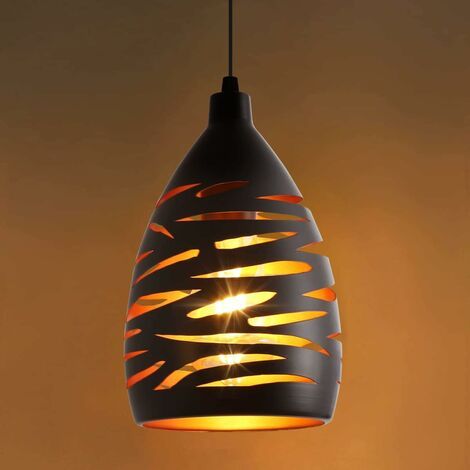 Lustre Suspendu - Abat-jour Métallique Creux Noir Or - Fixation Plafond E27 - Pour Salon Cuisine Couloir Restaurant Loft Café Bar - 1 Pièce (1/5)