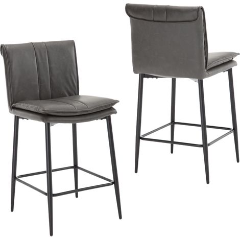 Wahson Bar Stools 2Pcs in PU Leather Modern Industrial Counter Chairs with Backrest for Kitchen Home Bar Restaurant, Gray (1/5)