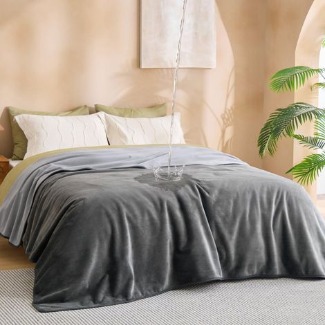 Couverture Imperméable Douillette 218x229 cm Polaire Double Face Antidérapante Lavable pour Chien, Canapé, Lit, Voiture, Extérieur, Matelas, Camping, Pique-Nique - Gris (1/5)