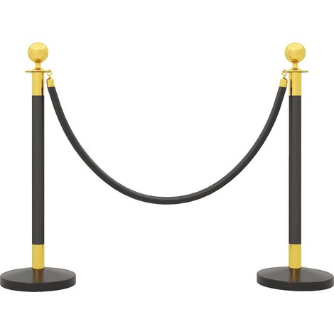 Poteaux d'espacement en acier inoxydable (2 pièces), hauteur 96 cm, base rechargeable, corde en velours noir