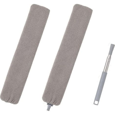 Plumeau télescopique, plumeau en microfibre avec manche en acier inoxydable, brosse à poussière flexible et lavable pour canapé, (1/5)