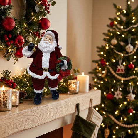 Babbo Natale in resina floccato decorazione natalizia per interno h 31 cm (1/4)