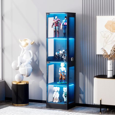Vitrina de vidrio 40 x 35 x 165 cm con LED, 4 niveles, negra HAVRYA (1/5)