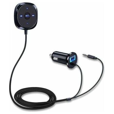 PA Récepteur Bluetooth Voiture Adaptateur Audio Mains Libres Microphone Intégré Clip Aération Chargeur USB 2.1A Noir (1/4)