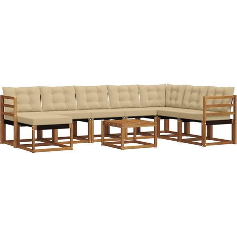 Ensemble de canapés d'extérieur 9 pcs Salon de jardin Naturel et Beige (1/5)