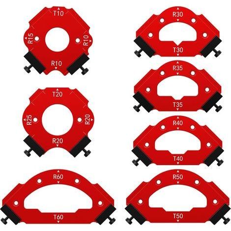 Lot de 7 gabarits d'angle avec clip amovible, outil auxiliaire de coupe à l'arc pour le travail du bois R10 R20 R30 R35 R40 R50 R60 (1/5)