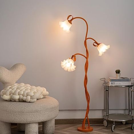 Flower Floor Lamp Spiral Living Room DIY Arc Lamp Living Room 3 Flowers Vintage Swan Neck Dimmable Reading Lamp Decorative Floor Lamp Bedroom Office H170 cm Orange (1/5)