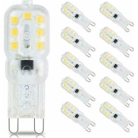 10 G9 3W LED-Lampen, entspricht 33W Halogenlampen, 6000K Tageslichtweiß, flimmerfrei, nicht dimmbar, G9 Energiesparlampen (1/5)