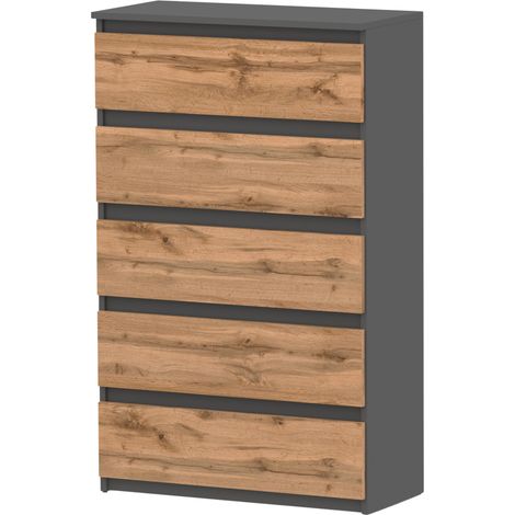 Commode enfant 70 cm – Gris Wotan – 5 tiroirs spacieux – Panneaux stratifiés – Design loft moderne (1/5)
