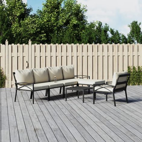 Salon de jardin 7 pcs avec coussins sable acier vidaXL (1/5)