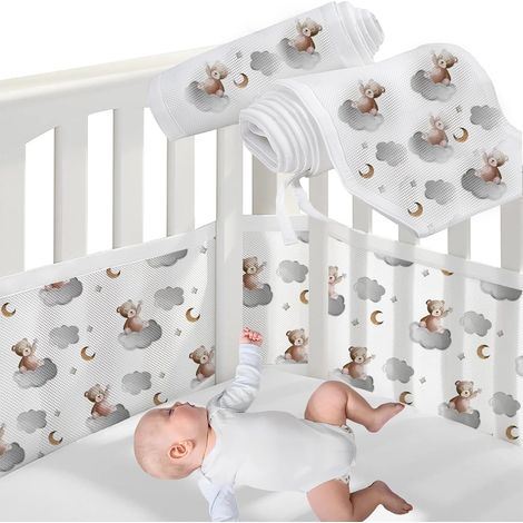 2PCS Tour De Lit Respirant pour Bébé,Barrière Anti Collision pour Nouveau Né,Lavable,Taille 160 x 30cm Et 340 x 30cm,Tour De Lit Bebe,Protection Sécurité (1/5)