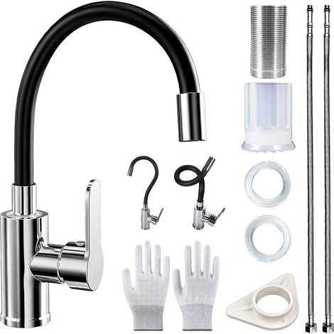 Mitigeur Cuisine avec Bec Flexible, Mitigeur Cuisine Chaud et Froid en Acier Inoxydable, 2 Modes de Pulvérisation, Rotatif à 360°Mitigeur Evier Cuisine Librement Mitigeur (1/5)