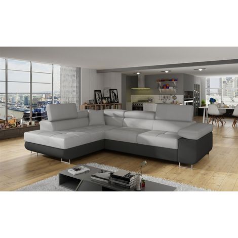 Ecksofa Schlafsofa SARRA in Stoff Monolith Dunkelgrau-Grau Ottomane Links (1/5)